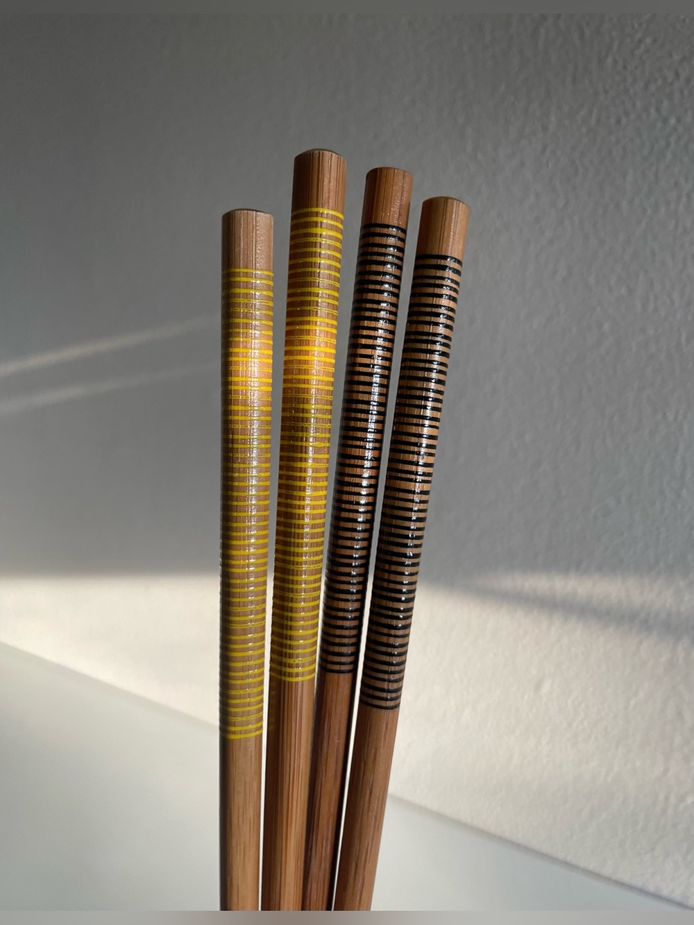 Set of Bamboo Chopsticks with Yellow + Black Accent Lines